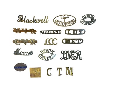 Lot Collection assorted brass transport badges to include name titles, (qty).