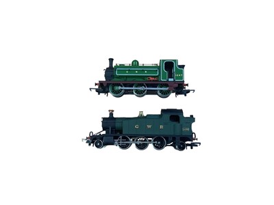 Lot 1818 - Hornby OO Gauge GWR green 2-6-2 Class 45xx Prairie tank engine & GNR green Class J13 tank engine 1247, both unboxed, plus loose & boxed rolling stock with track and accessories (2 boxes)...