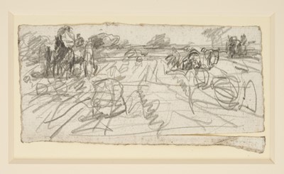 Lot Harry Becker (1865-1928) graphite, Harvesting Scene, 7 x 15cm, mounted but unframed