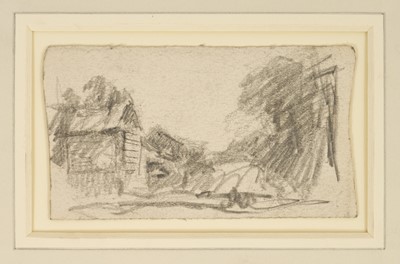 Lot Harry Becker (1865-1928) graphite, Barn and Trees, Wenhaston, 7 x 11cm, mounted but unframed