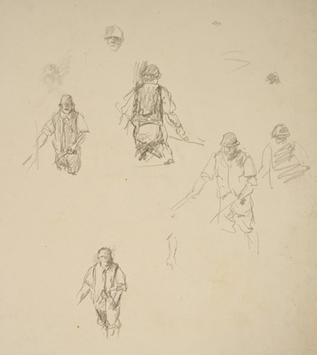 Lot Harry Becker (1865-1928) graphite, Studies of a Farm Hand, sheet size 37 x 54cm, with work to both sides, unframed
