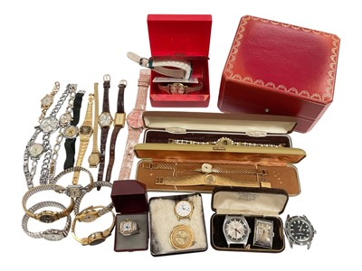Lot 100 - Group of vintage and later wristwatches including Paico diver's watch and a Cartier empty watch box