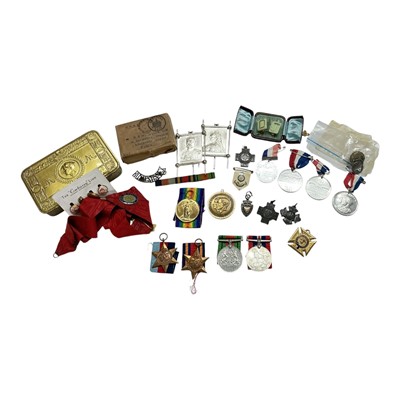 Lot 777 - First World War Victory medal named to 3469 PTE. L. J. Cosburn. C. of. Lond. Yeo., together with a First World War Princess Mary Gift tin