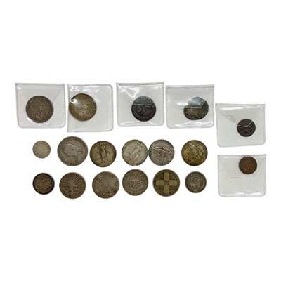 Lot 476 - World - Mixed coinage to include U.S. Indian Head Cent 1871 F-GF, G.B. pre 1920 silver coins (N.B, Est. face value £1.25), a Roman 1st century AS Fair, a Scottish Banbee 1677 F-GF and four G.B....