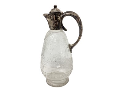 Lot 2243 - Good quantity Edwardian silver mounted cut glass claret jug, the body finely cut with foliate swags and scrolls, in the rock crystal style, possibly Stourbridge, (London 1901), approximately 16c...