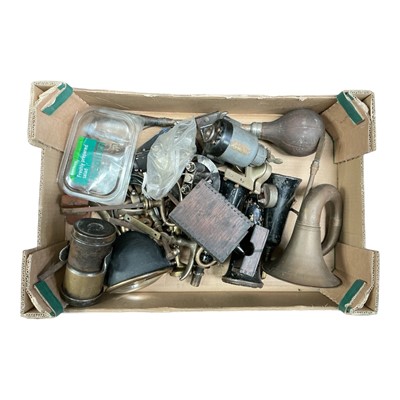 Lot 42 - Group of car horns (some incomplete), various car fittings including door handles and other items, (1 box).