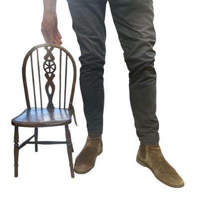 Lot 5327 - Antique child's Windsor chair with wheel back and elm seat on turned legs