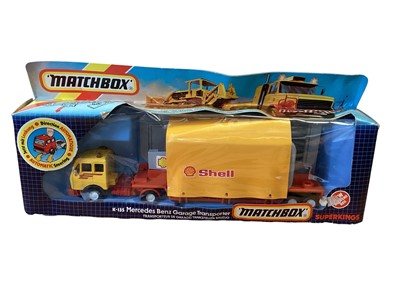 Lot 1939 - Matchbox Superkings Mercedes Benz Garage Transporter, in window box K-135, plus other Corgi & diecast vehicles, boxed or carded (1 box)