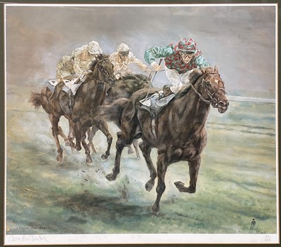 Lot 25 - Claire Eva Burton signed limited edition racing print, 441/500, 32cm x 38cm, in glazed frame