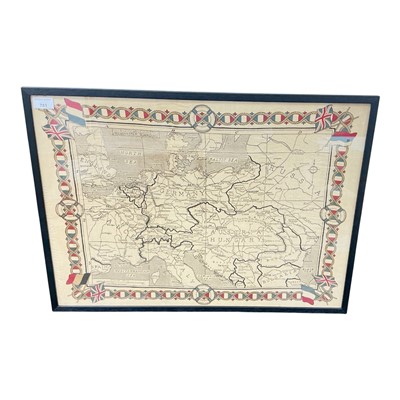 Lot 781 - First World War printed cloth map of Europe, printed for the Manchester Guardian, in glazed frame