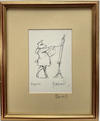 Lot 21 - Claire Minter-Kemp, contemporary, signed amusing print - "Pigasso", 14.5cm x 10cm, in glazed gilt frame
