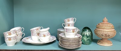 Lot 5116 - Zsolnay Pécs Hungarian porcelain reticulated jar and cover, 19cm tall together with Aynsley tea service