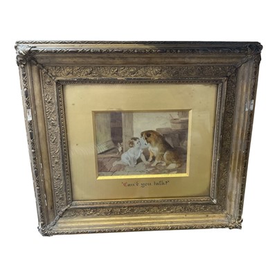 Lot 5036 - 19th century watercolour, Can't you talk?, 14 x 18cm, glazed frame