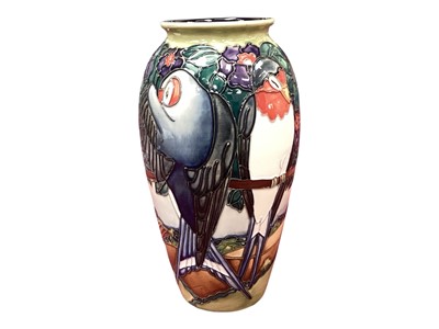 Lot 2237 - Limited edition Moorcroft 'Swallows' pattern vase designed by Rachel Bishop, signed and numbered 45/500, circa 1998-1999.