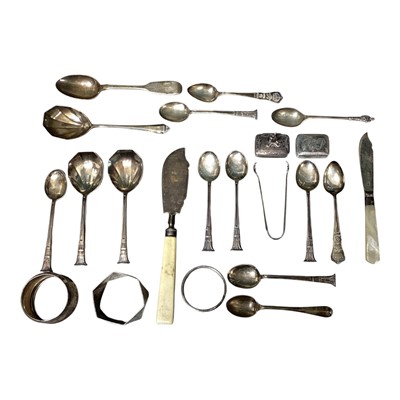 Lot 5122 - Group of silver to include silver snuff boxes, napkin rings, spoons etc