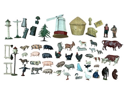 Lot 1906 - Britains diecast & plastic farm animals & accessories, plus Timpo Romans and other plastic soldiers (1 box)