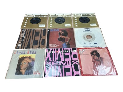 Lot 2778 - 150 plus 45s including Jackson Five, Chaka Khan, Rufus, Ettajames, Wanda Jackson, Janet Jackson, Isley Brothers, Millie Jackson, etc. Vinyl appears mostly Ex and is poly sealed.