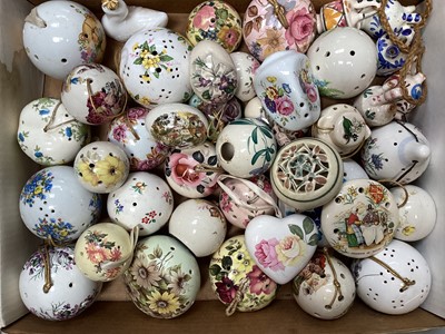 Lot 5130 - Collection of china pomanders together with a box of porcelain figures, bells etc