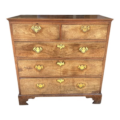 Lot 5355 - George III provincial fruitwood and pine chest of two short and three long graduated drawers
