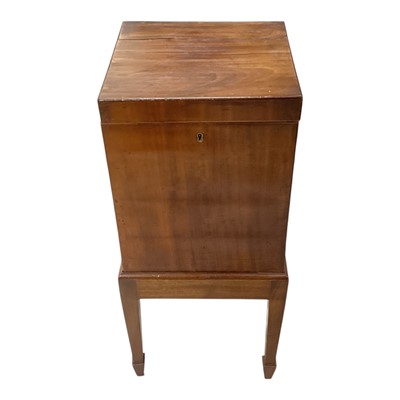 Lot 1380 - George III mahogany cellarette on stand, now converted to a work box