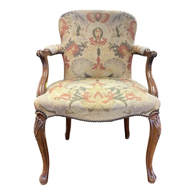 Lot 1453 - Tapestry upholstered open armchair in the French style.