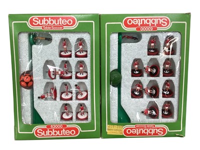 Lot 1915 - Subbuteo football teams & goals, Wooden Snow White jigsaw & Black Widow model engine (1 box)