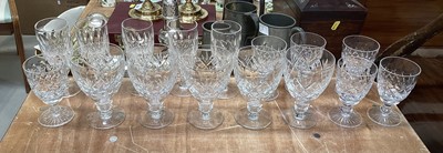 Lot 5081 - Five Waterford Crystal Colleen pattern champagne flutes together with five Webb Corbett goblets and set of six Tudor Crystal glasses
