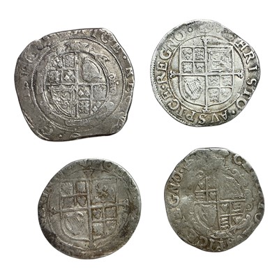 Lot 485 - G.B. - Mixed silver hammered coins of Charles I to include Half Crown m/m triangle in circle 1641-43 (N.B. Clipped) otherwise Fair, Shilling m/m Tun 1636-38 VG-AF & two other shillings Poor-...