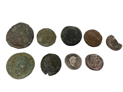 Lot 487 - G.B. - A small group of mixed Roman coins to include silver Denarius of Augustus & Vescasion VG-F, a copper AS of Domitian GF, an AE2 of Magnentius VF & five others (9 coins)