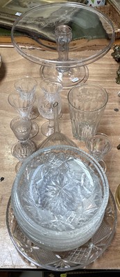 Lot 5087 - Large 18th century syllabub glass stand together with a quantity of antique glass including a cut crystal antique dessert set comprising twelve plates and a dish