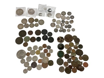 Lot 488 - World - Mixed coinage to include G.B. Charles II silver Three Pence 1677 VG, William III Six Pence 1696 AF, Victoria YH Three Half Pence 1839 GVF-AEF, 17th century Yoxford, Suffolk, William Smit...