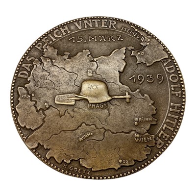 Lot 659 - Germany - A large bronze medallion commemorating the German Occupation of The Protectorate of Bohema & Moravia 15 Mar 1939, the reverse reads: Das Reich Vnter Adolf Hitler (The Empire under...