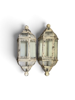 Lot 5052 - Pair of decorative painted metal wall lanterns