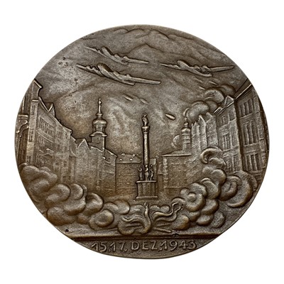 Lot 662 - Germany - A bronze medallion commemorating The Air Raid on Innsbruck 15-17 Dec 1943 (N.B. Rev: blank) by K. Goetz (Dia: 97mm) (1 medallion)