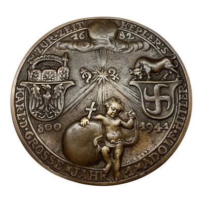 Lot 665 - Germany - A large bronze medallion commemorating The Alignment of Saturn & Jupiter, Obv: Depicting both Saturn & Jupiter 1940-41 by K. Goetz (Dia: 111mm) (1 medallion)