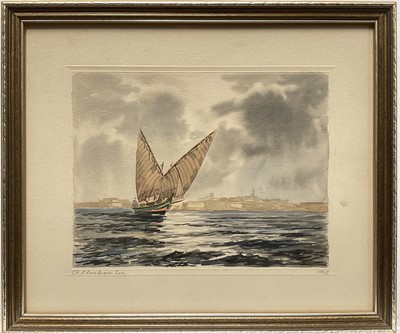 Lot 121 - Attributed to Joseph Galea, watercolour, Fort St. Elmo, Malta, inscribed and dated 1965, 16cm x 21cm, glazed frame