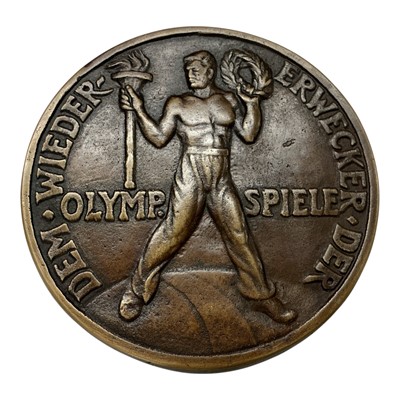 Lot 670 - Germany - A bronze medallion commemorating The Death of Pierre De Coubertin, The Founder of The Modern Olympic Games 1937 (Dia: 87mm) (1 medallion)