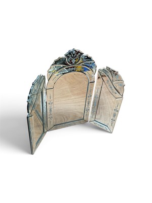 Lot 5053 - Venetian style triptych dressing table mirror with etched decoration