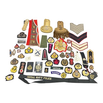 Lot 750 - Collection of assorted mainly Royal Navy cloth badges, together with a pair of epaulettes, (1 box).