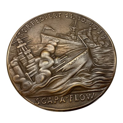 Lot 689 - Germany - A large bronze medallion commemorating The Sinking of H.M.S. Royal Oak & H.M.S. Repulse, whilst at anchor in Scapa Flow, Obv: Portrait of U Boat Commander Gunter Prien, Rev: Ships...