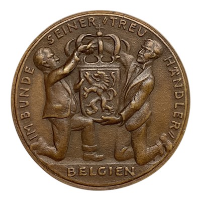 Lot 699 - Germany - A bronze medallion commemorating The Capitulation of King Leopold III of Belgium 28 May 1940 by K Goetz (Dia: 74mm) (1 medallion)