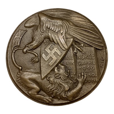 Lot 586 - Germany - A bronze medallion commemorating The German Invasion of Norway 9 April to 10 June 1940 by K. Goetz (Dia: 76mm) (1 medallion)