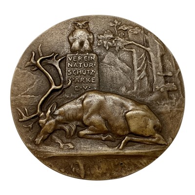 Lot 588 - Germany - A bronze medallion commemorating Herman Goring as a Master of The Hunt, Obv: Depicts Goring facing right wearing a feathered hat 1935 by K. Goetz (Dia: 74mm) (1 medallion)