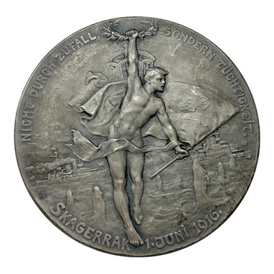 Lot 589 - Germany - A frosted .990 silver medallion commemorating Admiral Eduard Von Capelle (1855-1931) and The Battle of Jutland 1916 by B.H. Mayer (Dia: 61mm) (1 medallion)