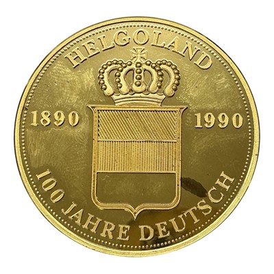 Lot 595 - German - Helgoland .999 gold proof (N.B. R.S.V. gun tested) 100 Jahre Deutsch 1990 (N.B. Wt. 31.3gms) (1 coin)