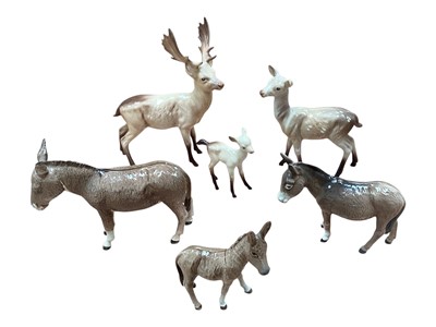 Lot 2266 - Seven Beswick animals including Rams, Pigs, Fox and Foal