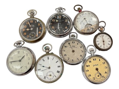 Lot 226 - Group of eight vintage pocket watches including two Ingersolls with black dials and a silver cased fob watch