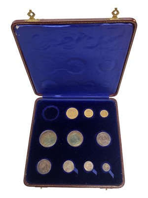 Lot 501 - G.B. - A part gold & silver Victoria JH 1887 ten coin specimen set to include gold £2, Sovereign, ½ Sovereign & silver Crown to Three Pence (N.B. Set missing gold £5), otherwise gold coi...