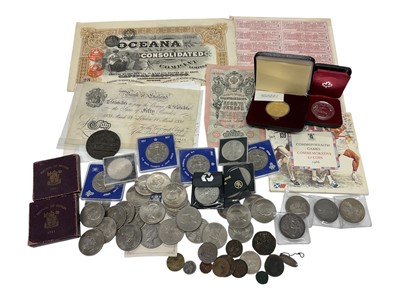 Lot 499 - G.B. - Mixed coinage & banknote to include silver Crowns George III 1819 Poor, George IV 1821 Poor, Victoria OH 1898 LXII VF, George V 1935 AEF, a £50 Peppiatt banknote prefix 61N (N.B. Hole...