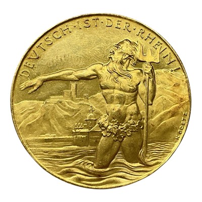 Lot 596 - Germany - Gold .985 (R.S.V. gun tested) medallion commemorating The Liberation of The Rhineland 1930 by K. Goetz (Dia: 36mm, Wt. 19.9gms) (1 medallion)